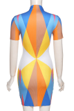 Yellow Sexy Print Patchwork Half A Turtleneck Pencil Skirt Dresses