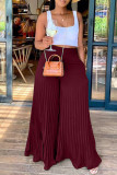Pink Casual Solid Patchwork Fold High Waist Wide Leg Solid Color Bottoms