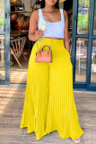 Pink Casual Solid Patchwork Fold High Waist Wide Leg Solid Color Bottoms