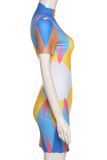 Yellow Sexy Print Patchwork Half A Turtleneck Pencil Skirt Dresses
