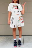 Red Casual Street Print Patchwork O Neck Short Sleeve Two Pieces