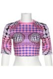 Purple Sexy Print Patchwork O Neck T-Shirts