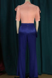 Pink Casual Elegant Solid Patchwork O Neck Straight Jumpsuits