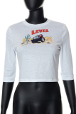 White Fashion Print Patchwork O Neck T-Shirts