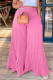 Pink Casual Solid Patchwork Fold High Waist Wide Leg Solid Color Bottoms