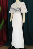 White Sexy Elegant Solid Hollowed Out Patchwork O Neck Evening Dress Dresses