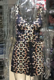 Leopard Print Sexy Print Patchwork Spaghetti Strap Straight Rompers