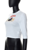 White Fashion Print Patchwork O Neck T-Shirts