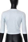 White Fashion Print Patchwork O Neck T-Shirts