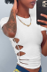 White Fashion Solid Hollowed Out O Neck T-Shirts