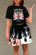 Black Pink Casual Street Print Patchwork O Neck Short Sleeve Two Pieces