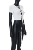 White Sexy Solid Draw String O Neck T-Shirts