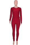 Red Casual Solid O Neck Long Sleeve Two Pieces