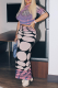 Purple Sexy Print Cross Straps O Neck Short Sleeve Two Pieces