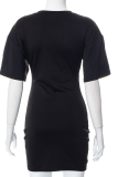 Black Casual Print Patchwork O Neck Pencil Skirt Dresses