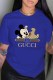 Blue Fashion Street Character Print Letter O Neck T-Shirts