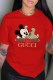 Red Fashion Street Character Print Letter O Neck T-Shirts