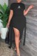 Black Fashion Celebrities Print Letter Off the Shoulder Short Sleeve Two Pieces
