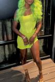 Green Sexy Solid Bandage Patchwork Backless Asymmetrical Spaghetti Strap Sleeveless Two Pieces