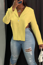 Yellow Sexy Solid Patchwork Buckle Asymmetrical Turndown Collar Tops