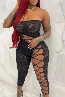 Black Sexy Solid Lace Strapless Plus Size