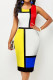 Yellow White Casual Print Patchwork O Neck One Step Skirt Dresses