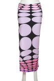 Purple Sexy Print Cross Straps O Neck Short Sleeve Two Pieces