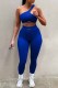 Blue Fashion Sportswear Letter Patchwork One Shoulder Sleeveless Two Pieces