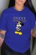 Blue Fashion Street Character Print Letter O Neck T-Shirts