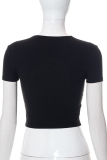 Black Sexy Print Patchwork O Neck T-Shirts