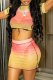 Colour Sexy Gradual Change Mesh O Neck Short Sleeve Two Pieces