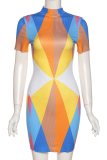 Yellow Sexy Print Patchwork Half A Turtleneck Pencil Skirt Dresses