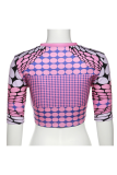 Purple Sexy Print Cross Straps O Neck Short Sleeve Two Pieces