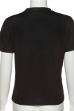 Blue Fashion Print Patchwork O Neck T-Shirts
