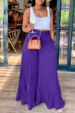 Pink Casual Solid Patchwork Fold High Waist Wide Leg Solid Color Bottoms