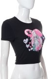 Black Sexy Print Patchwork O Neck T-Shirts