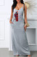 Grey Sexy Print Patchwork Spaghetti Strap Long Dress Dresses