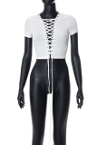 White Sexy Solid Draw String O Neck T-Shirts
