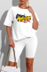 White Fashion Print Patchwork O Neck Short Sleeve Two Pieces