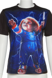 Blue Fashion Print Patchwork O Neck T-Shirts