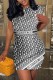 Black Fashion Casual Print Patchwork Letter O Neck One Step Skirt Dresses