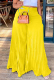 Pink Casual Solid Patchwork Fold High Waist Wide Leg Solid Color Bottoms