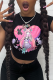 Black Sexy Print Patchwork O Neck T-Shirts