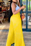 Pink Casual Solid Patchwork Fold High Waist Wide Leg Solid Color Bottoms