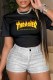 Black Fashion Casual Print Letter O Neck T-Shirts