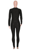 Black Casual Solid O Neck Long Sleeve Two Pieces