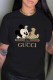 Black Fashion Street Character Print Letter O Neck T-Shirts