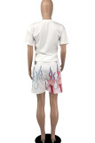 Red Casual Street Print Patchwork O Neck Short Sleeve Two Pieces