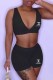 Black Fashion Sexy Print Letter V Neck Sleeveless Two Pieces