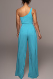 Rose Red Casual Solid Patchwork Oblique Collar Straight Jumpsuits